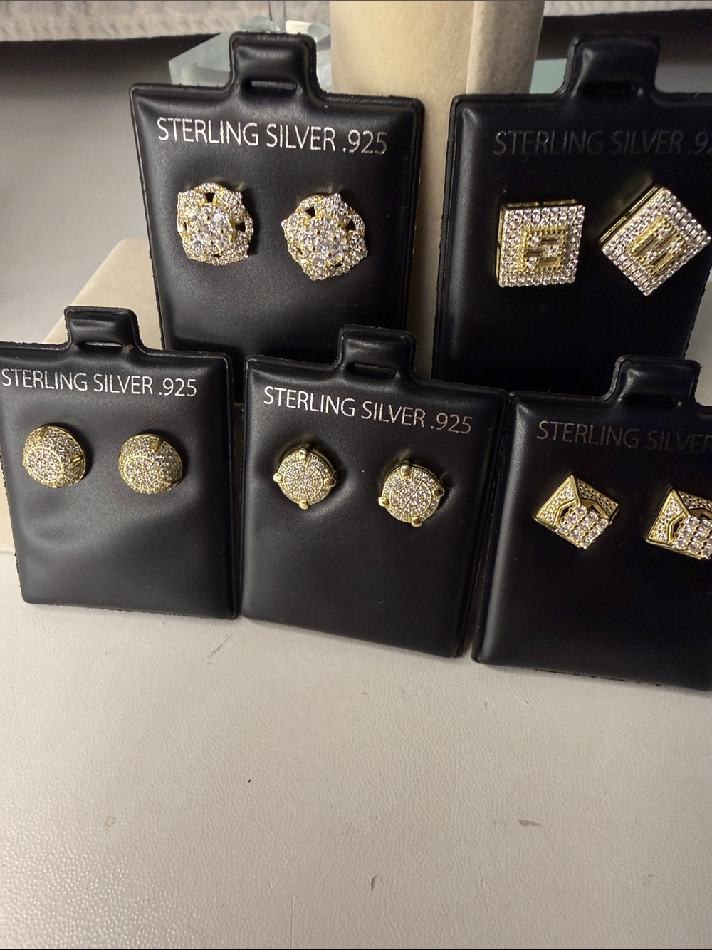Sterling Silver Gold Pave Moissanite Stud Earrings Bundle!!